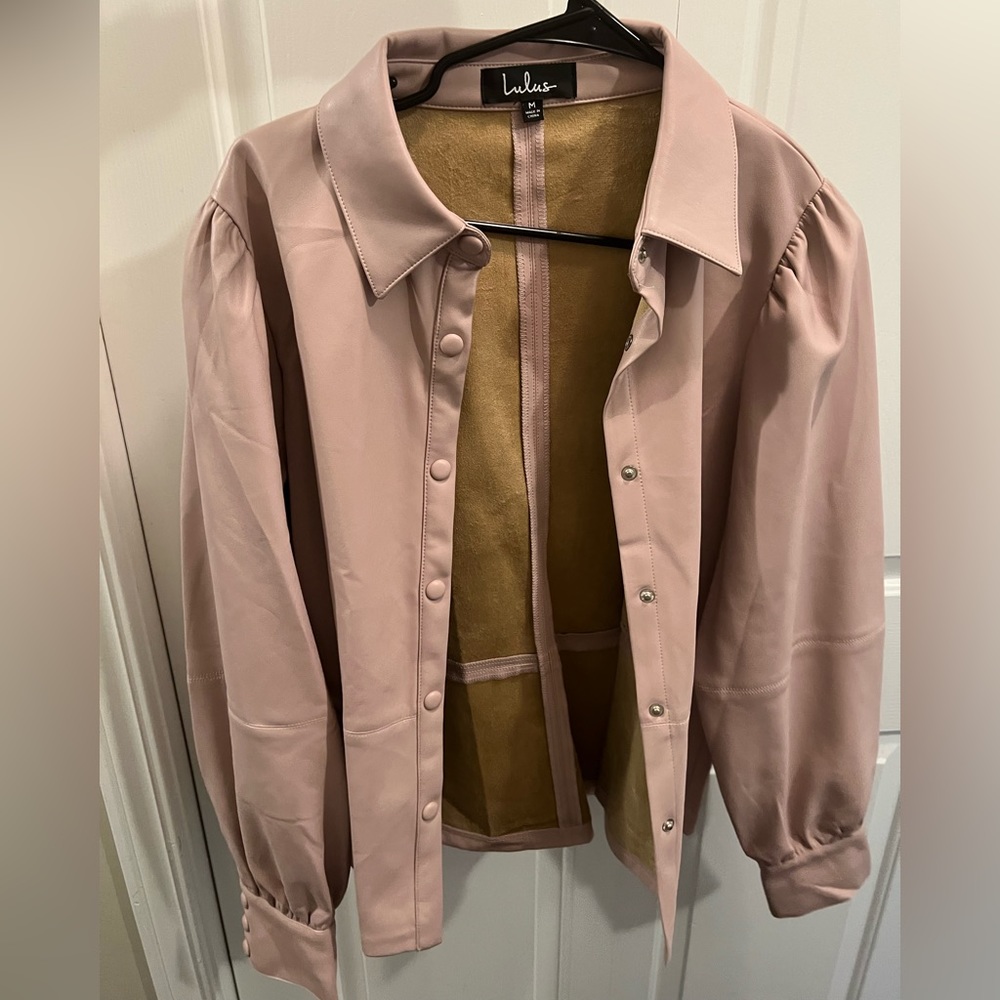Lulu’s Blush Pink Faux Leather Blouse